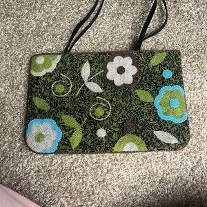 Y&S Handbags Green and Black Floral Shoulder Bag